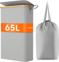 Lifewit 65L Slim Laundry Hamper with Lid, Narrow Laundry Basket with Removable Bag & Bamboo Handles, Fodable Thin Dirty Clothes Hamper for Laundry Collapsible Bin for Bathroom Bedroom Dorm, Silver Grey