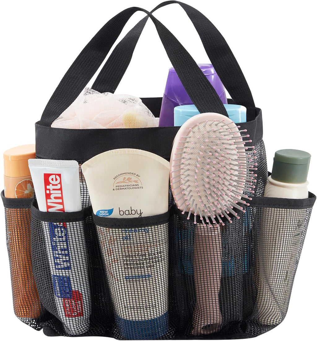 Lifewit Mesh Shower Caddy Portable for College Dorm Room Essentials with 7 Pockets, Freestanding Hanging Organizer Basket, Quick Dry Tote Bag for Camping, Bathroom, Beach, Travel, 1 Pack, Black