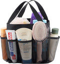 Lifewit Mesh Shower Caddy Portable for College Dorm Room Essentials with 7 Pockets, Freestanding Hanging Organizer Basket, Quick Dry Tote Bag for Camping, Bathroom, Beach, Travel, 1 Pack, Black