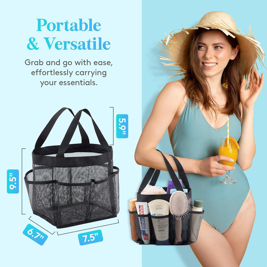 Lifewit Mesh Shower Caddy Portable for College Dorm Room Essentials with 7 Pockets, Freestanding Hanging Organizer Basket, Quick Dry Tote Bag for Camping, Bathroom, Beach, Travel, 1 Pack, Black