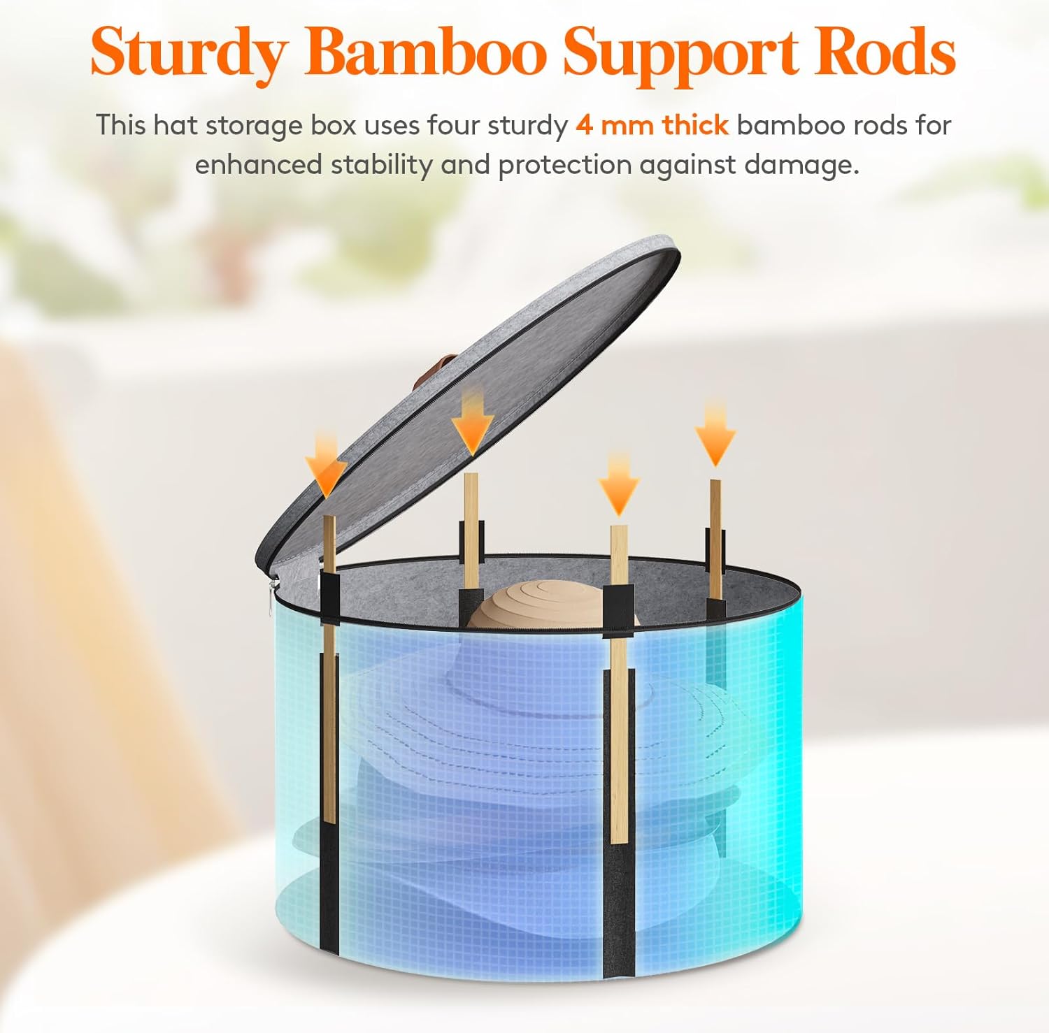 Lifewit Round Cowboy Hat Box for 7 Caps, Large Felt Hat Organizer Bag for Men&Women Storage, Baseball Cap Container with Dustproof Lid for Travel, Foldable 16.5"Dx10.6"H Carrier, 37L Each, Gray 1 Pack