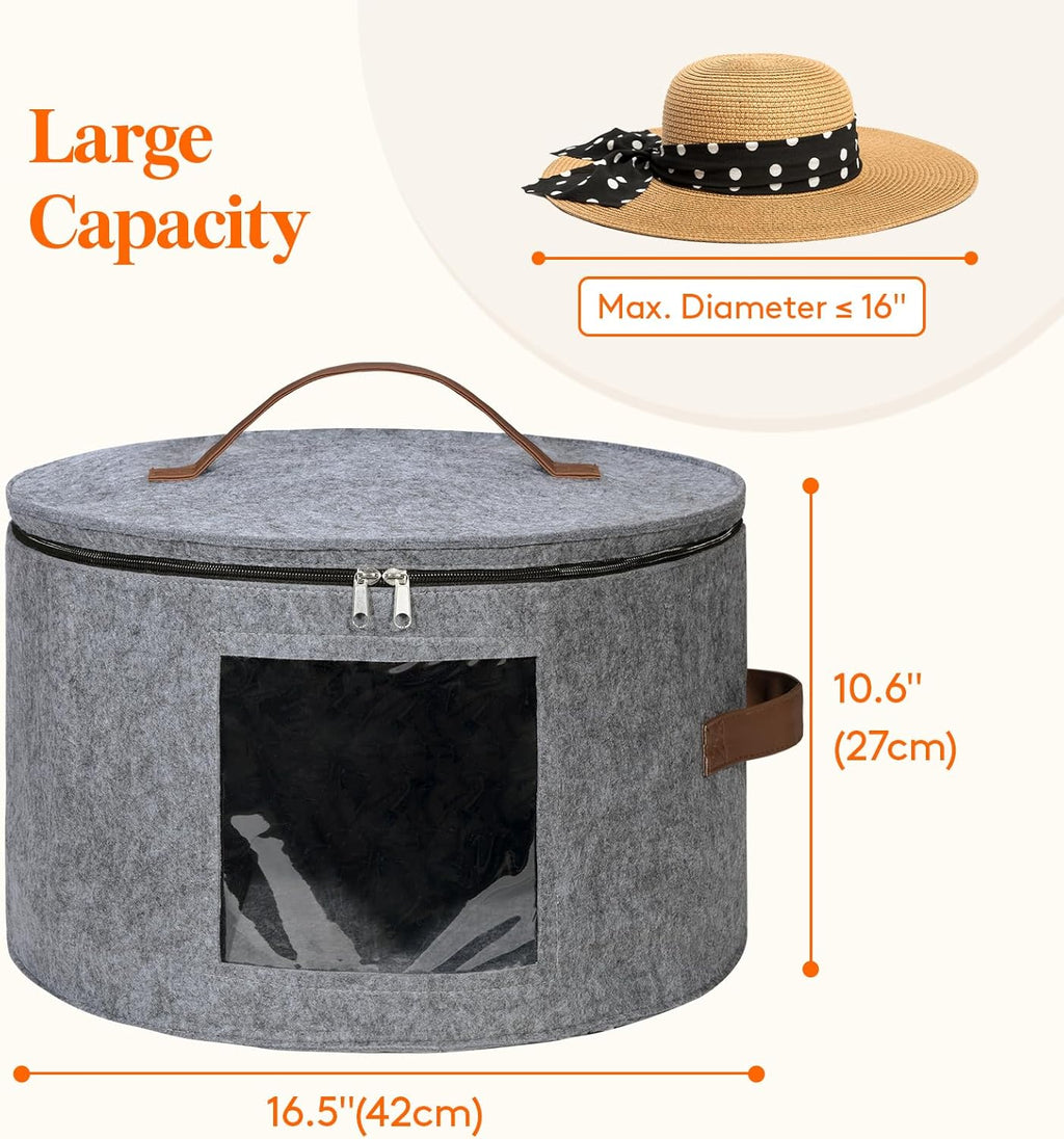 Lifewit Round Cowboy Hat Box for 7 Caps, Large Felt Hat Organizer Bag for Men&Women Storage, Baseball Cap Container with Dustproof Lid for Travel, Foldable 16.5"Dx10.6"H Carrier, 37L Each, Gray 1 Pack