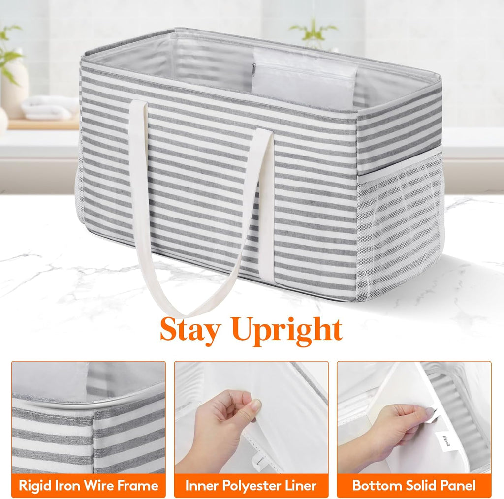 Lifewit Extra Large Tote Bag, Reusable Grocery Bags with Metal Wire Frame and Handles, Standing Utility Foldable Shopping Bags for Storage, Picnics, Beach, Laundry, Car, 46L, 1 Pack, Gray