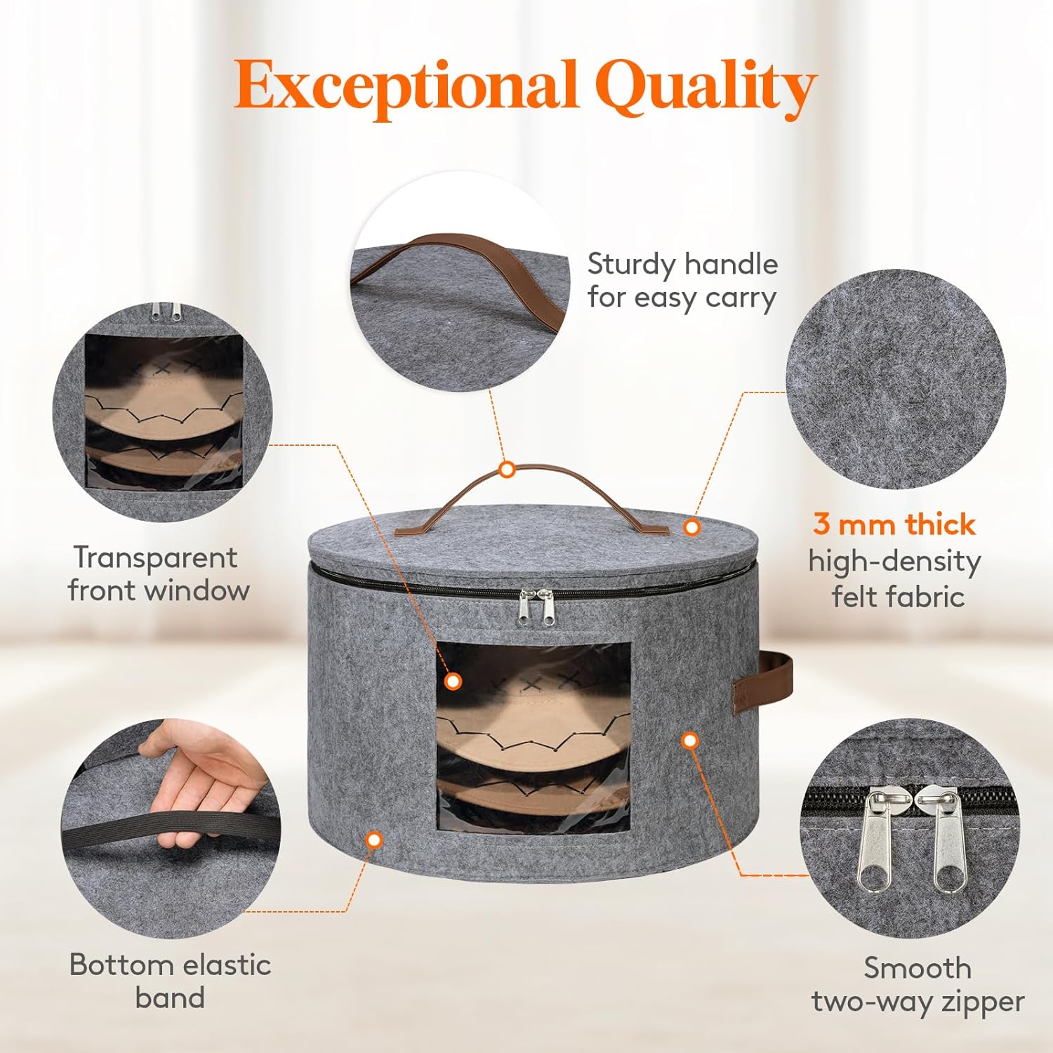 Lifewit Round Cowboy Hat Box for 7 Caps, Large Felt Hat Organizer Bag for Men&Women Storage, Baseball Cap Container with Dustproof Lid for Travel, Foldable 16.5"Dx10.6"H Carrier, 37L Each, Gray 1 Pack