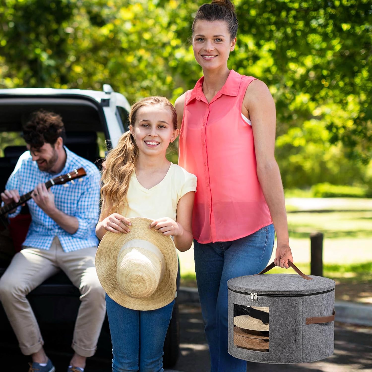 Lifewit Round Cowboy Hat Box for 7 Caps, Large Felt Hat Organizer Bag for Men&Women Storage, Baseball Cap Container with Dustproof Lid for Travel, Foldable 16.5"Dx10.6"H Carrier, 37L Each, Gray 1 Pack